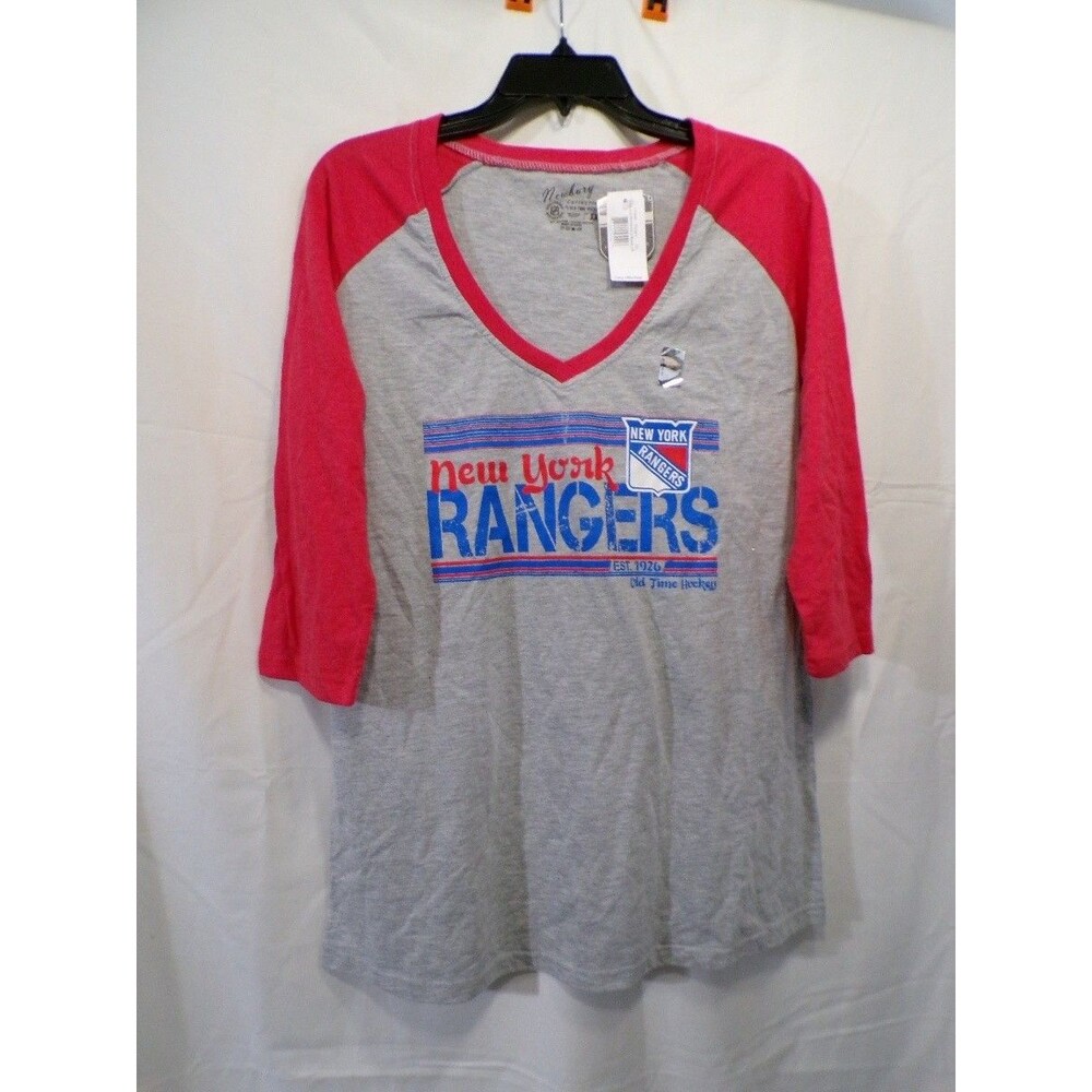 Old Time Hockey Newbury Women's NY Rangers V-Neck Raglan T-Shirt 2XL